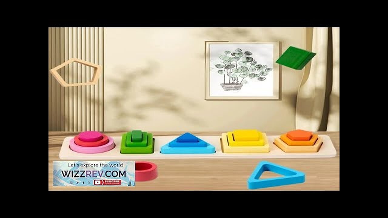 Montessori Wooden Geometric Shape Five Sets of Columns Blocks Assembling Children's Review