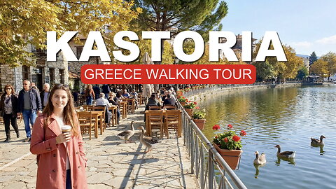 Kastoria, Greece walking tour 4K 60 FPS. AUTUMN vibes near a picturesque lake!