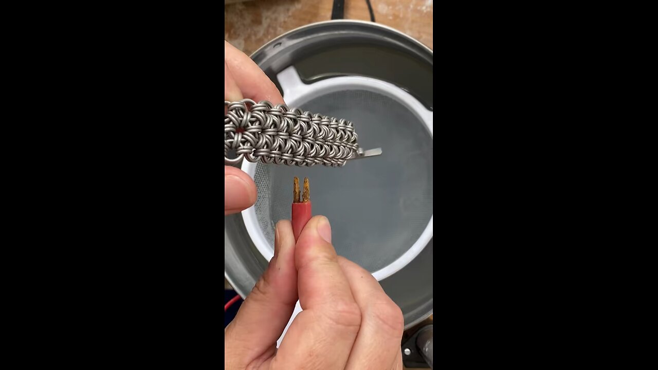 Anodizing a #titanium #bracelet. #steampunk #chainmail #chainmaille #jewelry #chemistry #handmade