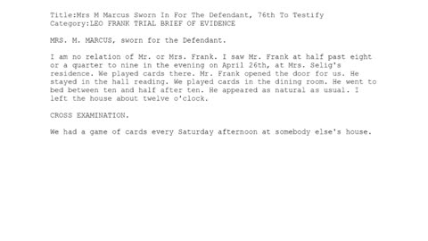 MRS M MARCUS, Sworn In For The Defendant, 76th To Testify