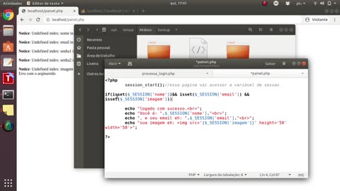 Formulario PHP com uso de Sessões para controlar acesso ao painel do usuário