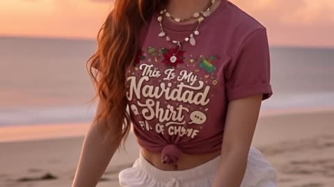 Would you wear this Navidad shirt to the beach or nah? Full of chaos and cheer #holidayvibes