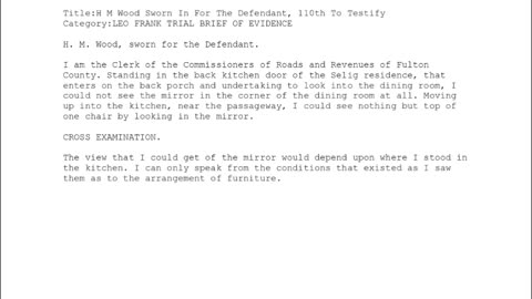 H. M. WOOD, Sworn In For The Defendant, 110th To Testify