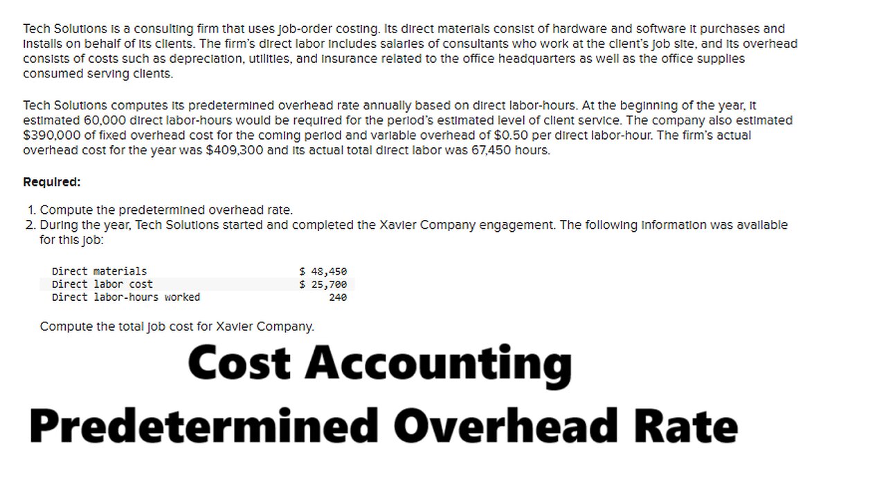 Tech Solutions is a consulting firm that uses job-order costing. Its direct materials