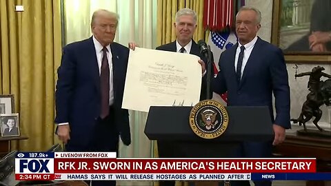 WATCH: RFK Jr sworn in w/ wife Cheryl Hines & President Trump in Oval Office