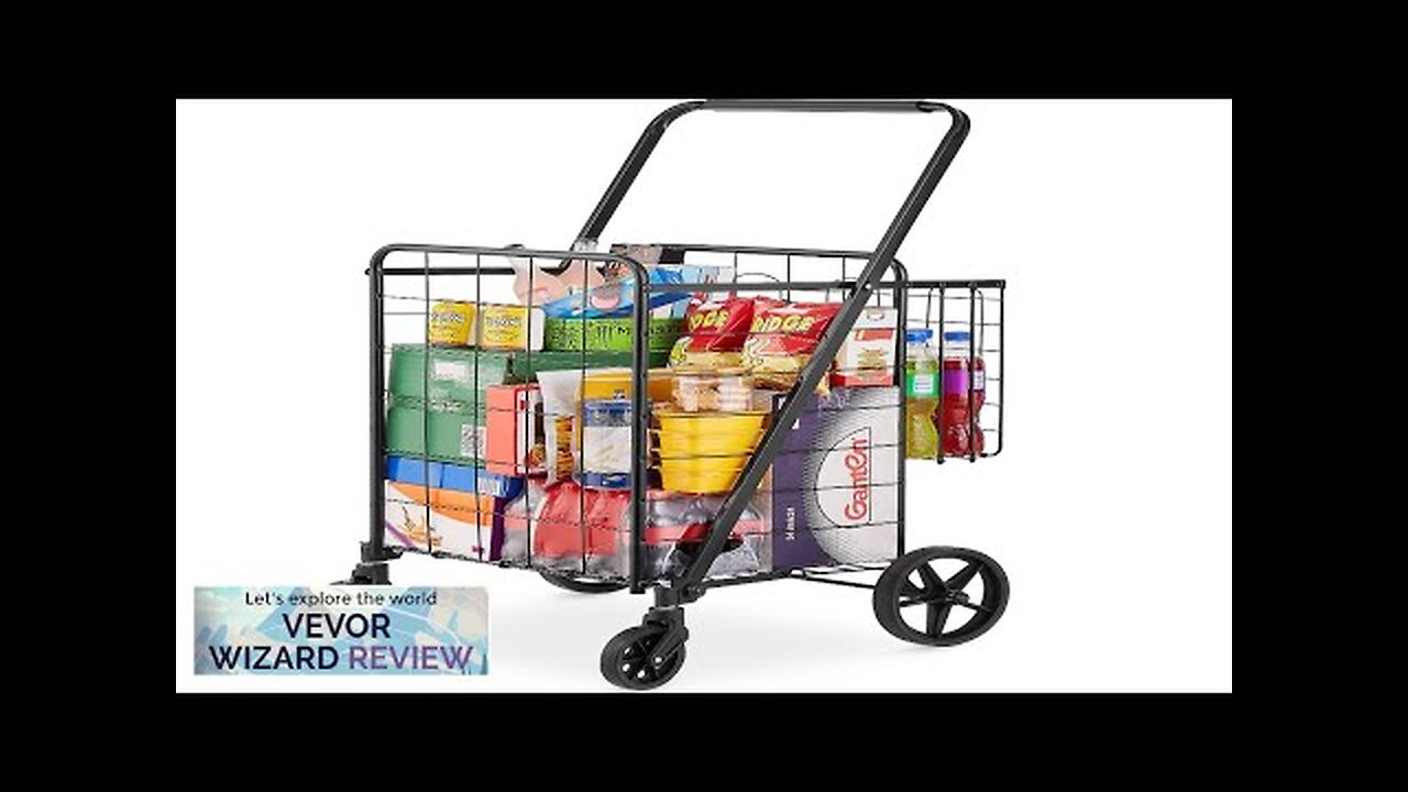 VEVOR Folding Shopping Cart Jumbo Grocery Cart with Double Baskets 360° Swivel Review