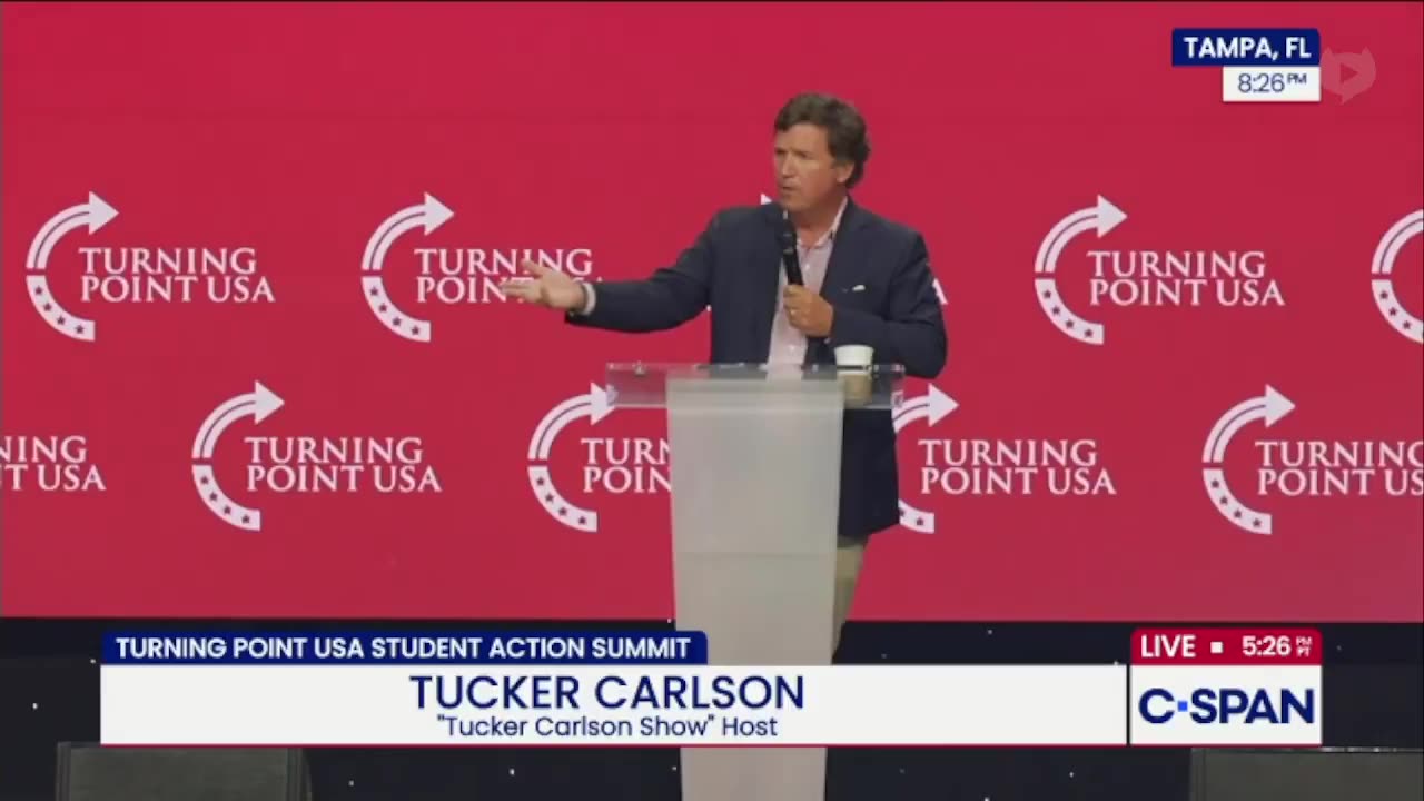 Tucker speaks at Turning Point about Epstein