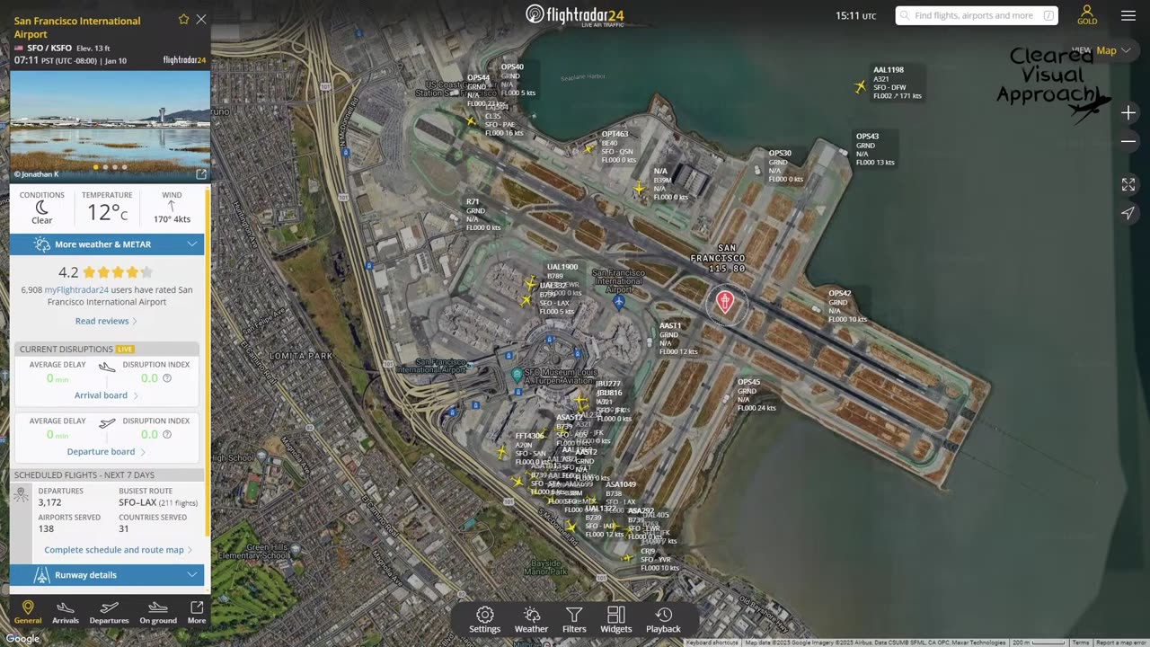 San Francisco KSFO earthquake runway closures and runway checks by ground ops with ATC audio