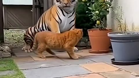 Created with AI：Brave Cat vs Ferocious Tiger 🐯 | Giant Orange Cat Fights to Save Two Kittens#cat