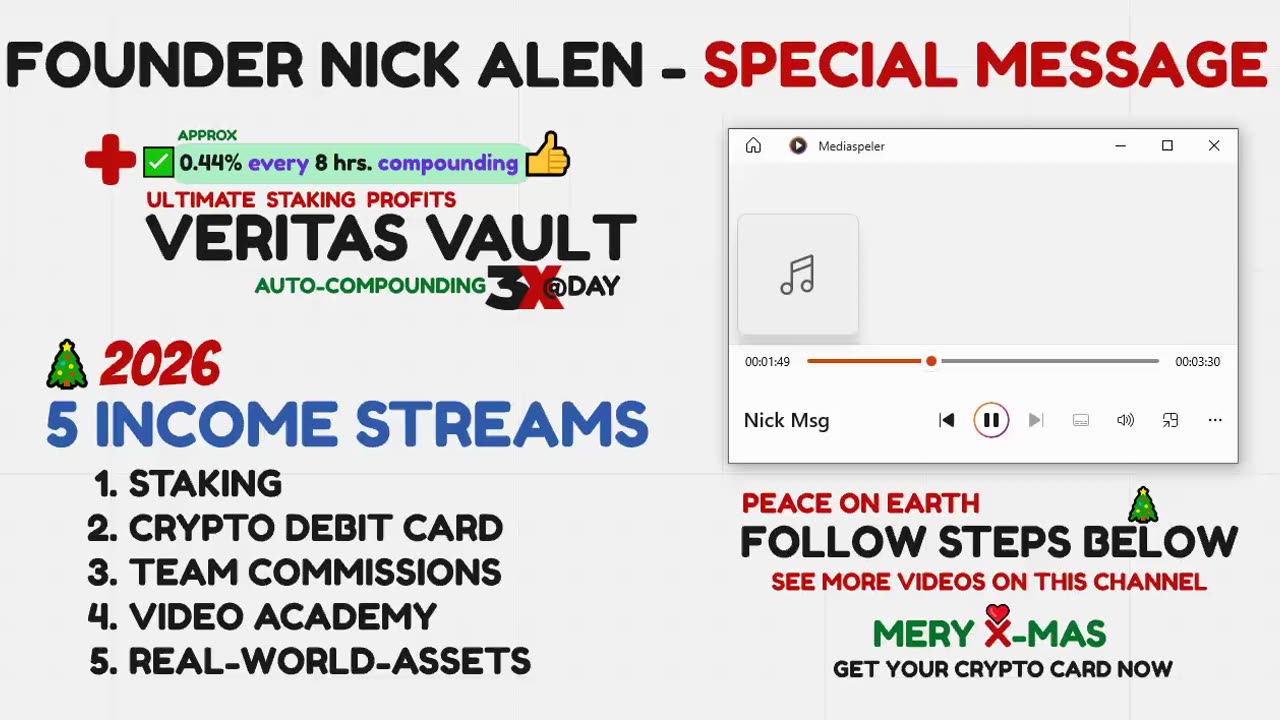 VERITAS VAULT🎄(platform down)🎄FOUNDER SPECIAL MESSAGE: "5 NEW INCOME STREAMS"🎄TOP TEAM ROB BUSER