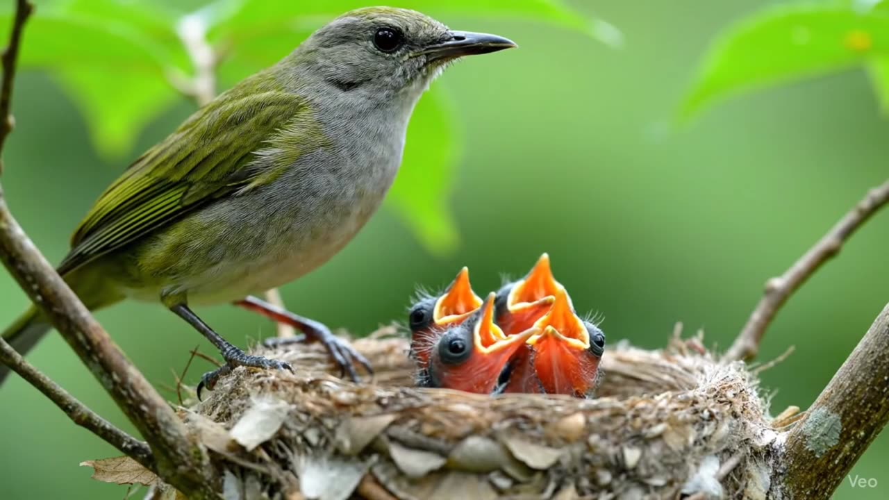Maternal Affection Feeding the Fledglings in Nature