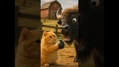 Ai animated funny video 💣🐮 Orange Fat Cat Plants a Bomb in Cow’s Mouth?!