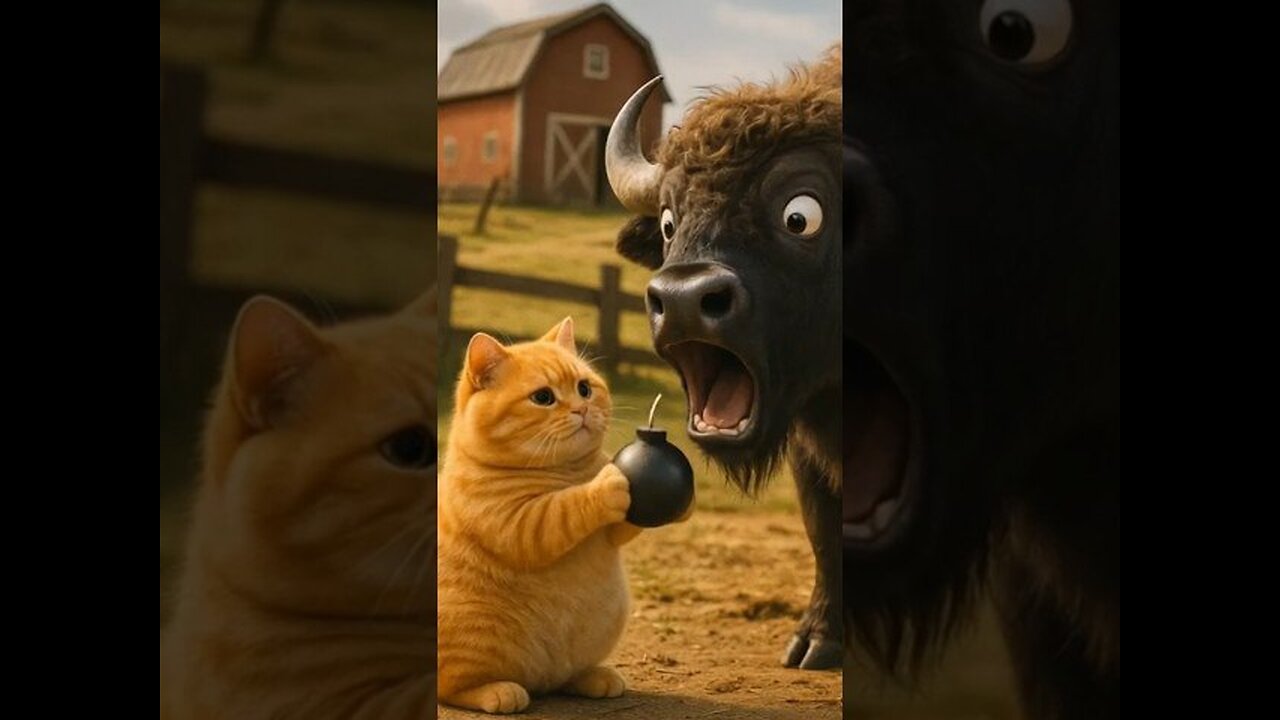 Ai animated funny video 💣🐮 Orange Fat Cat Plants a Bomb in Cow’s Mouth?!