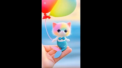 "Cute Mermaid Cat with Balloons! 🐱✨ #Shorts"