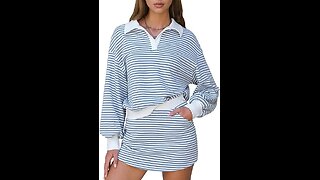 EXLURA Women Fall Two Piece Sets Cotton Striped Set Sweatshirt