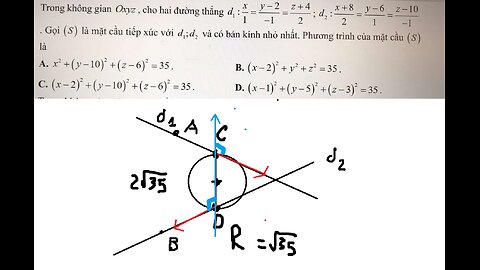 Toán 12: Trong không gian Oxyz, cho hai đường thẳng d1:x/1=(y-2)/-1=(z+4)/2