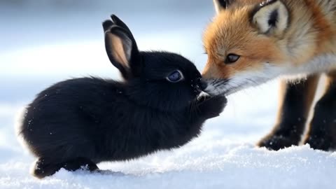 Fox and Hare's Adorable Kiss | Funny Animal Moments, Cute Foxes, Playful Hares, Heartwarming Video