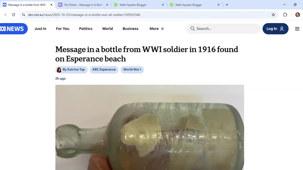 ABC sends an SOS to the world in a coded article about a message in a bottle