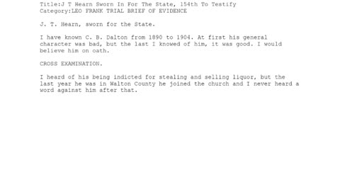 J. T. Hearn, Sworn In for the State, 154th to Testify