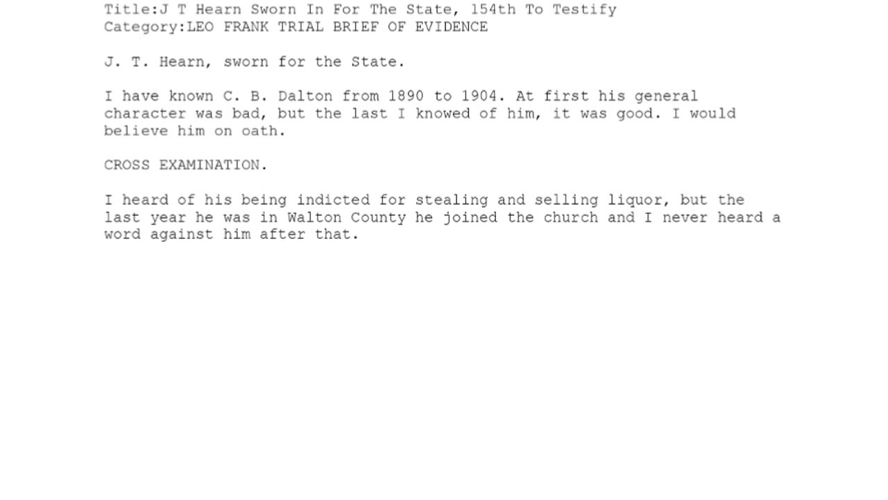 J. T. Hearn, Sworn In for the State, 154th to Testify