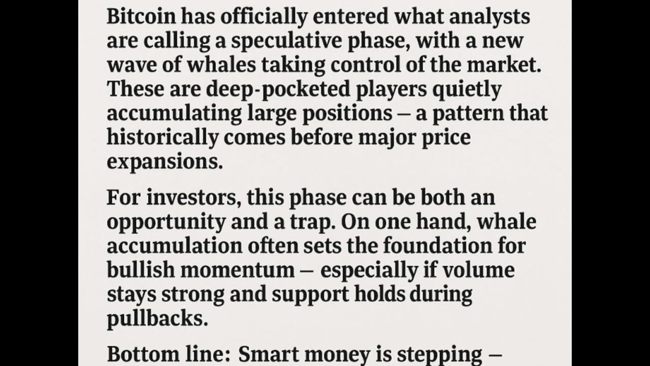 60 Second Crypto News – Whale Watch Edition 🐋 Bitcoin has officially entered a speculative phase