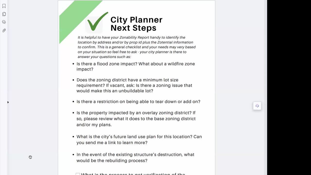 Zonability Checklist: for City Locations