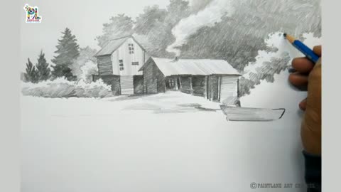 River side Wooden house and cabin with pencil