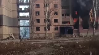 A high-rise building is on fire after the Russian attack on Kostyantynivka.