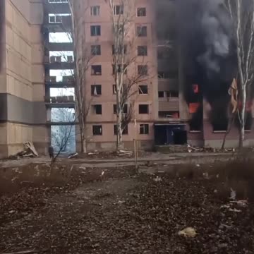 A high-rise building is on fire after the Russian attack on Kostyantynivka.