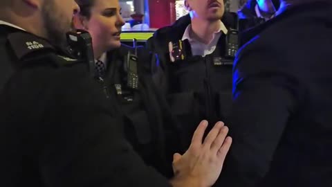 He spits at a British policewoman and shouts in her face but is not arrested.