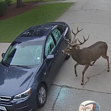 Deer ATTACKS Parked Car (Caught On Ring Camera)