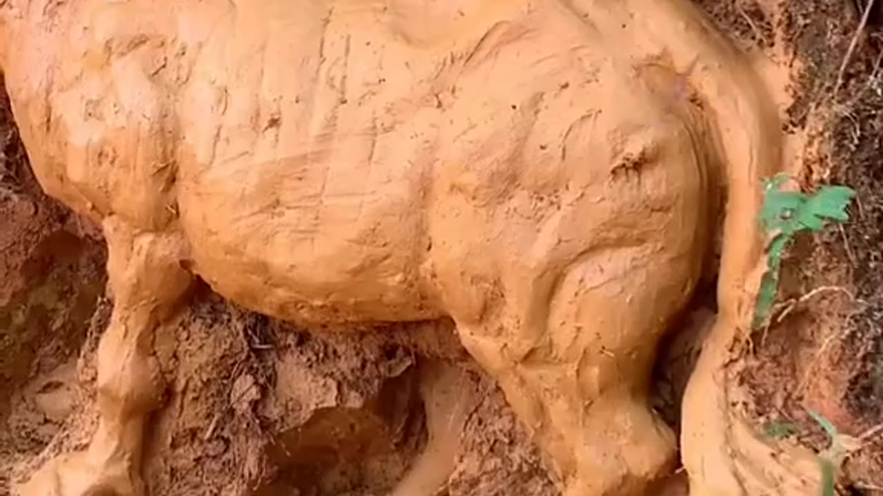Guy makes buffalo with mud