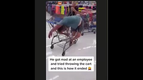 Walmart Wars - Dude tries to throw a shopping cart at an employee and gets stuck in it 🤣🤣🤣