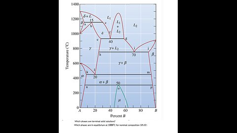 Physics: Phase Diagrams: Which phases are in equilibrium at 1000C for nominal composition 30% B?