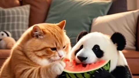 Caring for a Cat-Panda! 🐼🐱 Heartwarming Moment!