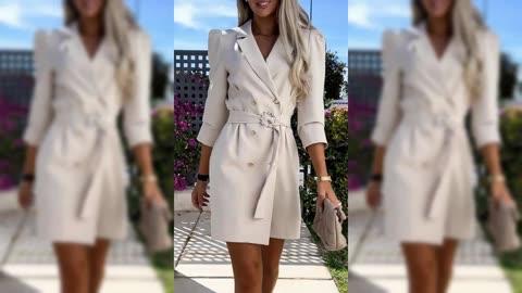 3/4 Sleeve Belted Blazer Dress