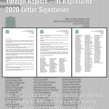 Fact Check: List Of MPs Did NOT Show Votes Against Deporting 'Foreign Rapists' -- Letter Signatories