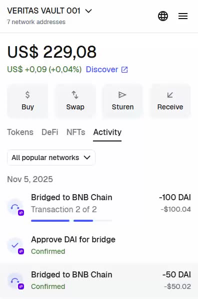 VERITAS VAULT (demo) HOE BRIDGE JE: DAI (polygon) naar DAI (bnb) in MetaMask - TOP TEAM ROB BUSER