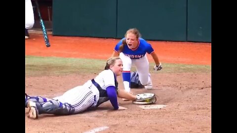 Softball player shows complete poor sportsmanship towards catcher after scoring