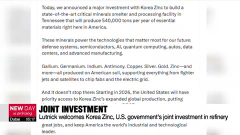 [2025-12-15] Lutnick hails Korea Zinc investment plan to build U.S. critical ....
