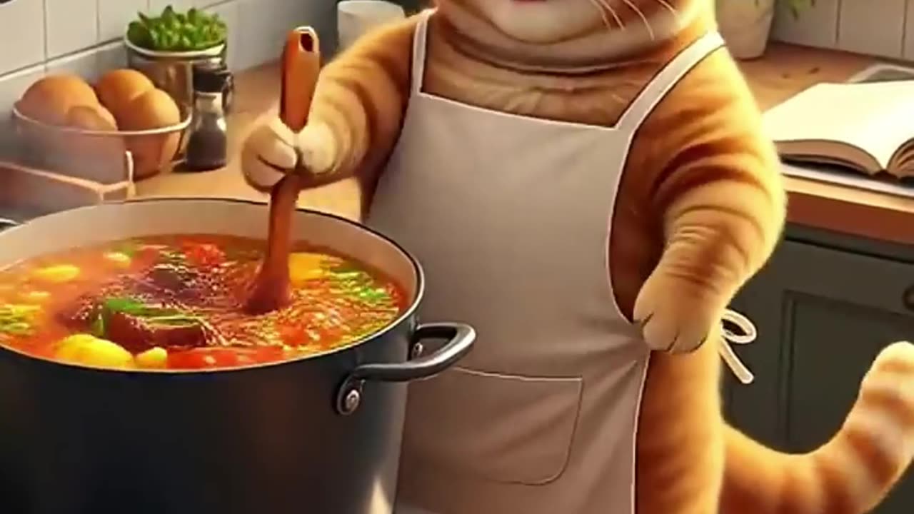🍲 Chef Cat: The Purrfect Soup for my tiger friend! 😸👨🍳
