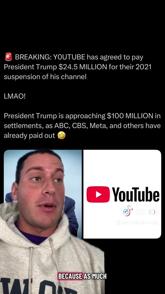 BREAKING⛔️ YouTube to pay $24.5 million to settle Trump lawsuit