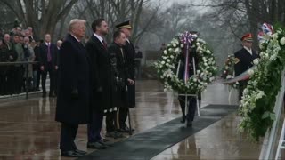 President Donald J. Trump and VP Vance laying wreaths at the Tomb of the Unknown Soldier.