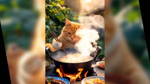 A Cute Cat Is Cooking