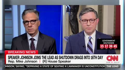 Watch As Mike Johnson School Jake Tapper About Shutdown And Russ Vought