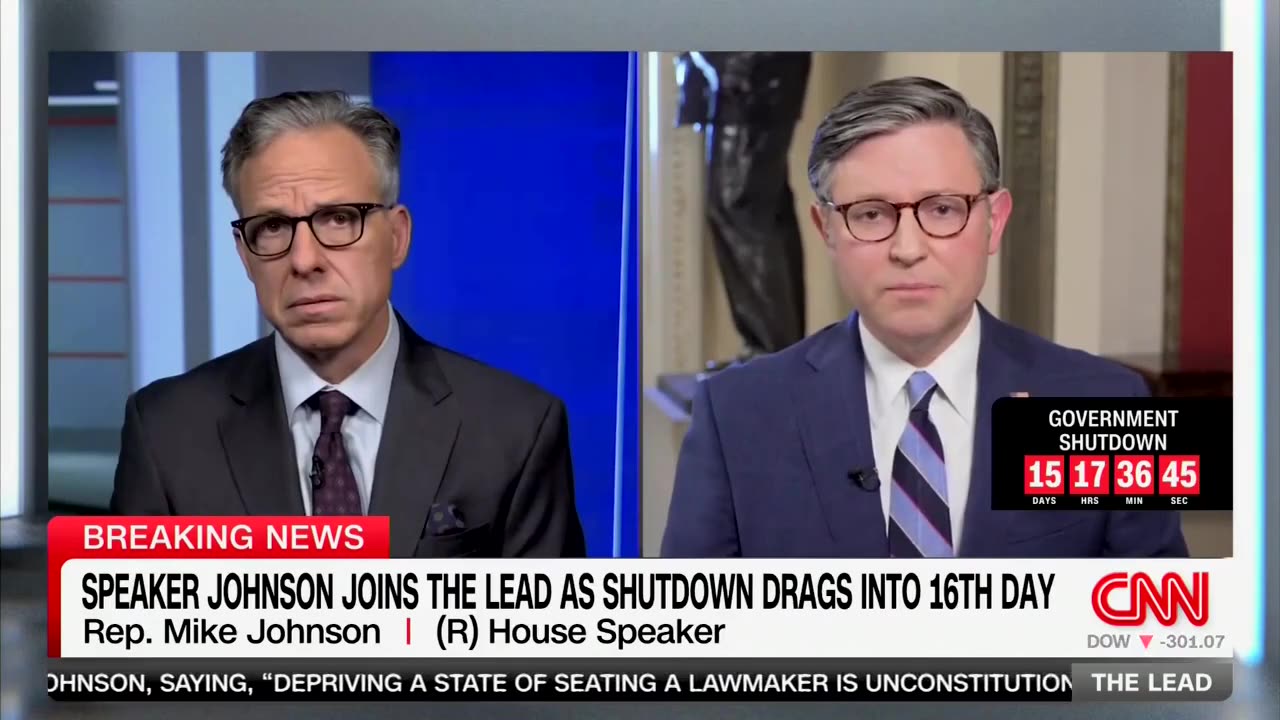 Watch As Mike Johnson School Jake Tapper About Shutdown And Russ Vought
