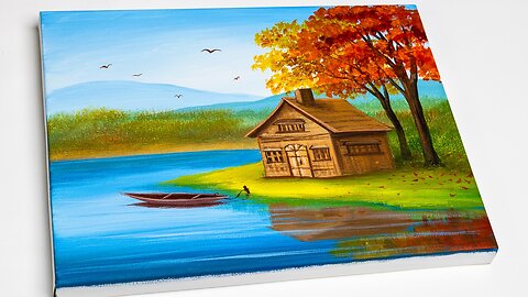 Autumn Lake Painting _ Fall Landscape Painting _ Acrylic Painting