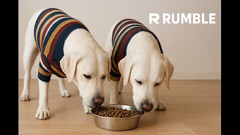 1. "Twin Dogs Feast in Style" 2. "Striped Suits, Shared Bowl"