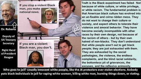Dr Roberts: Who goes to jail? Usually innocent white people, like the J6 protesters over stolen elections. Nobody puts black individuals in jail for raping white women, killing white men, burning things down, or rioting.