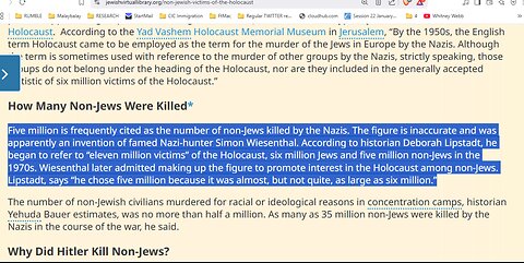 Even the JEWISH VIRTUAL LIBRARY Admits that Simon Wiesenthal LIED about the Holocaust.